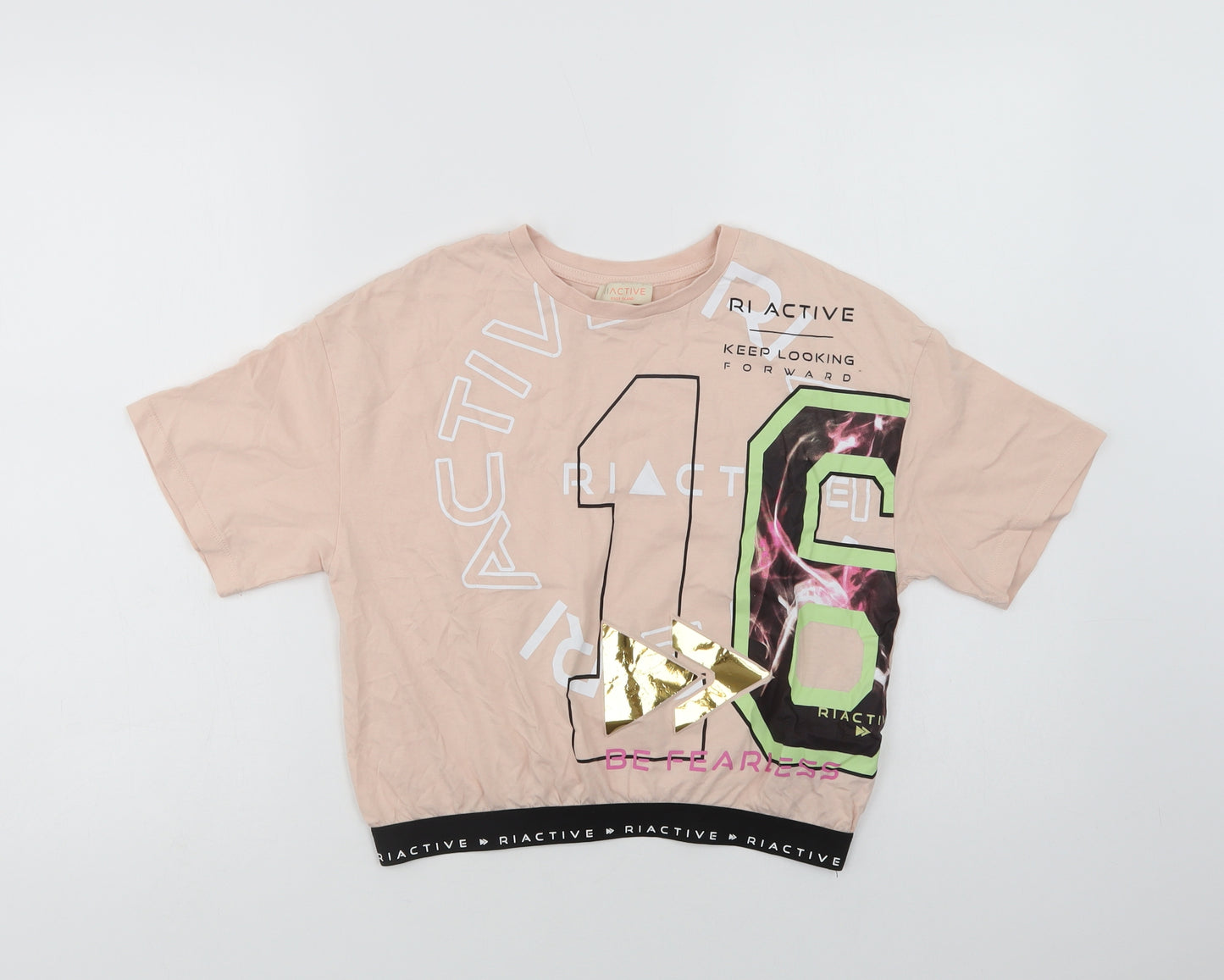 River Island Girls Pink  Cotton Cropped T-Shirt Size 11-12 Years Crew Neck