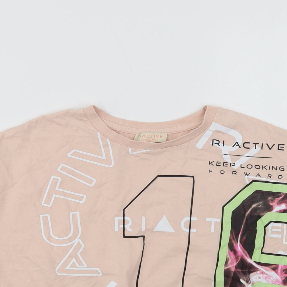 River Island Girls Pink  Cotton Cropped T-Shirt Size 11-12 Years Crew Neck