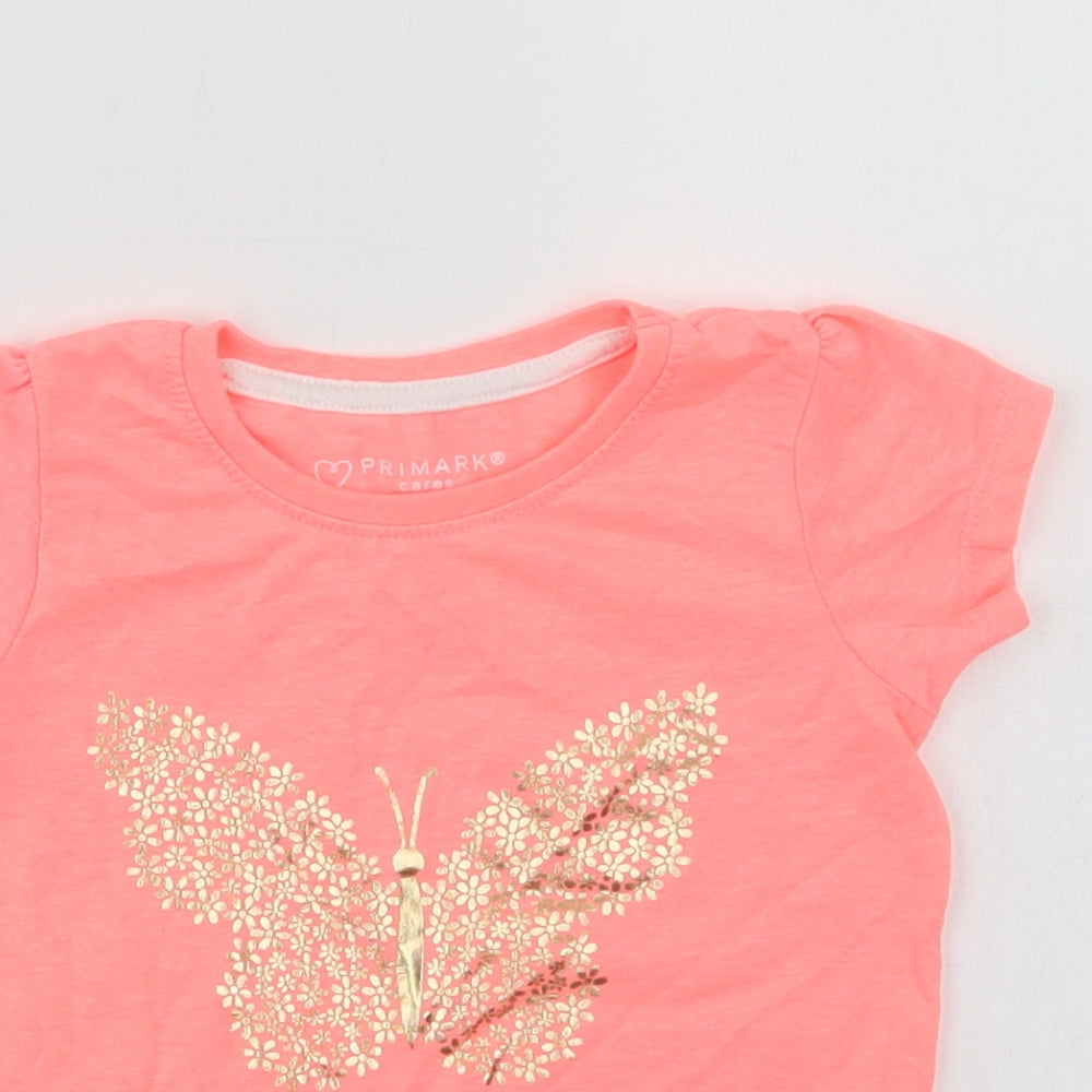 Primark Baby Pink  Polyester Basic T-Shirt Size 12-18 Months Crew Neck  - Butterfly