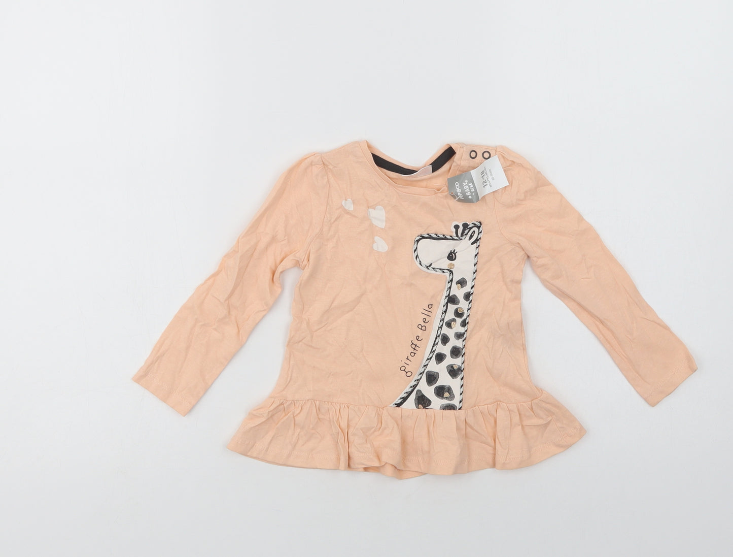 Pep & Co Baby Pink  Cotton Basic T-Shirt Size 12-18 Months Crew Neck Snap - Giraffe
