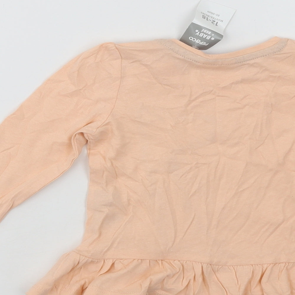 Pep & Co Baby Pink  Cotton Basic T-Shirt Size 12-18 Months Crew Neck Snap - Giraffe