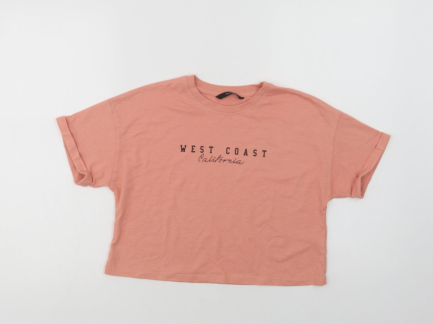 George Girls Pink  Cotton Cropped T-Shirt Size 10-11 Years Crew Neck  - West Coast