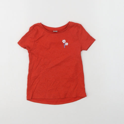 TU Girls Red  Cotton Basic T-Shirt Size 2-3 Years Crew Neck  - Flower