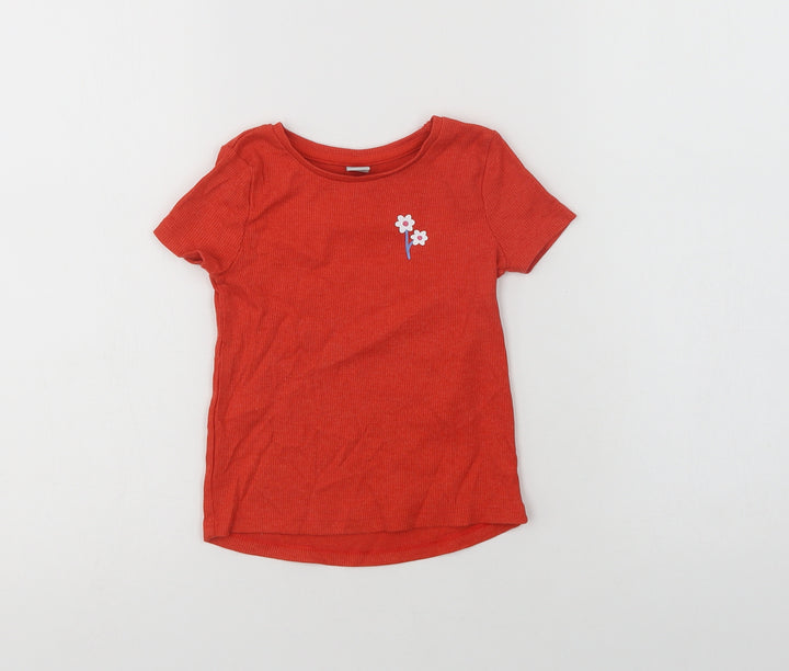 TU Girls Red Cotton Basic T-Shirt Size 2-3 Years Crew Neck - Flower