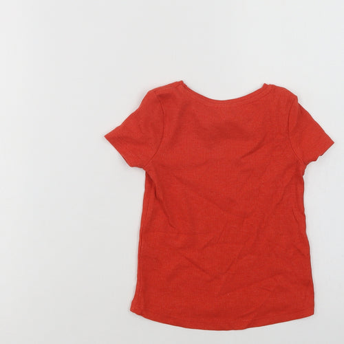TU Girls Red  Cotton Basic T-Shirt Size 2-3 Years Crew Neck  - Flower