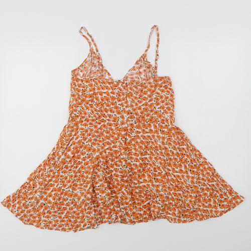 SheIn Womens Orange Floral Viscose Mini  Size L  V-Neck Zip
