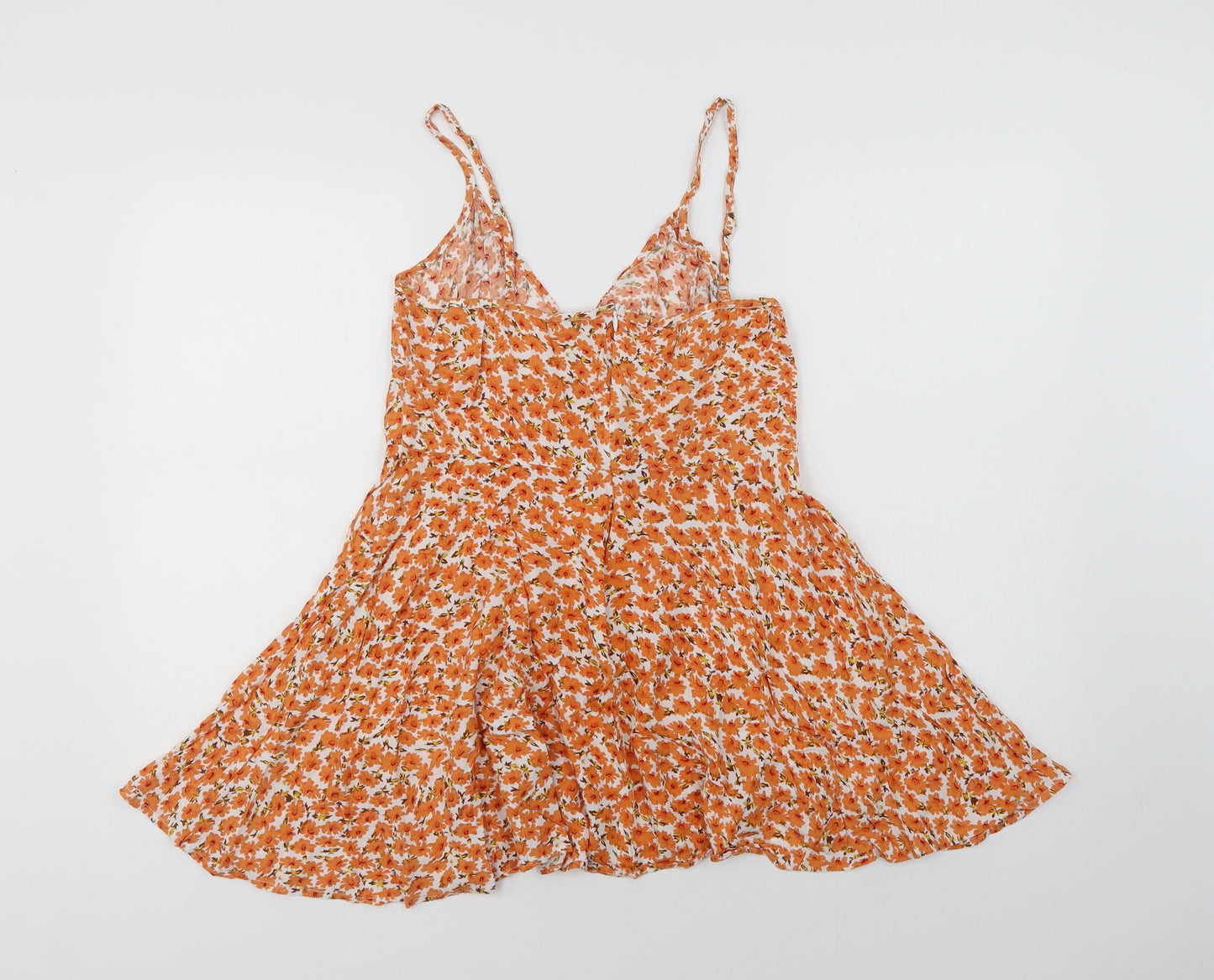SheIn Womens Orange Floral Viscose Mini  Size L  V-Neck Zip