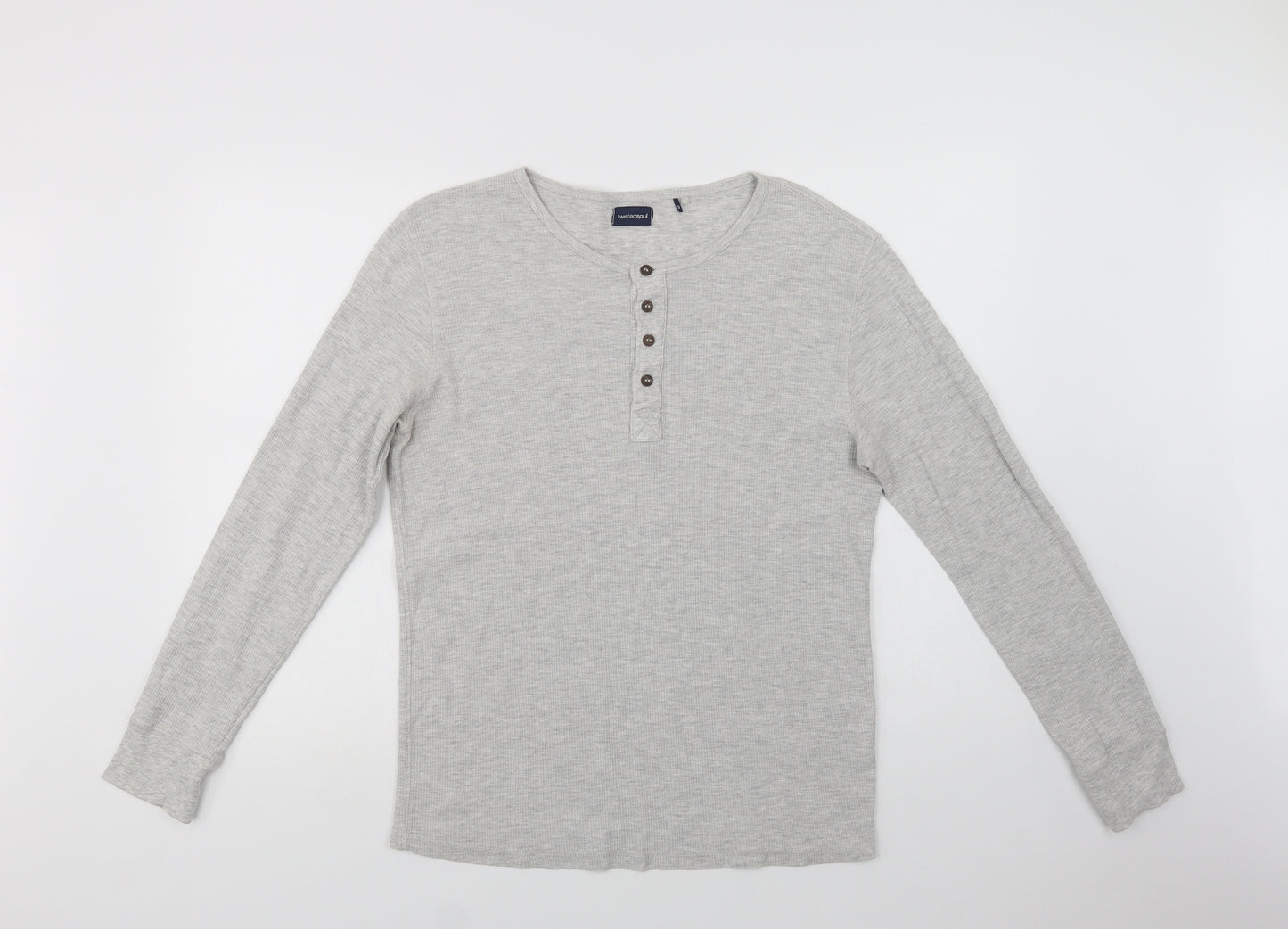 Twisted Soul Mens Grey  Cotton  T-Shirt Size S Henley