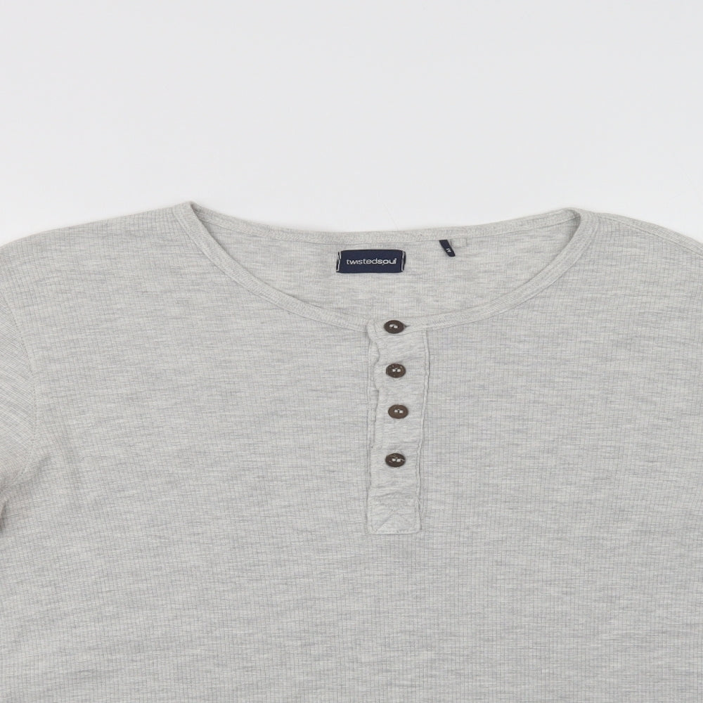 Twisted Soul Mens Grey  Cotton  T-Shirt Size S Henley