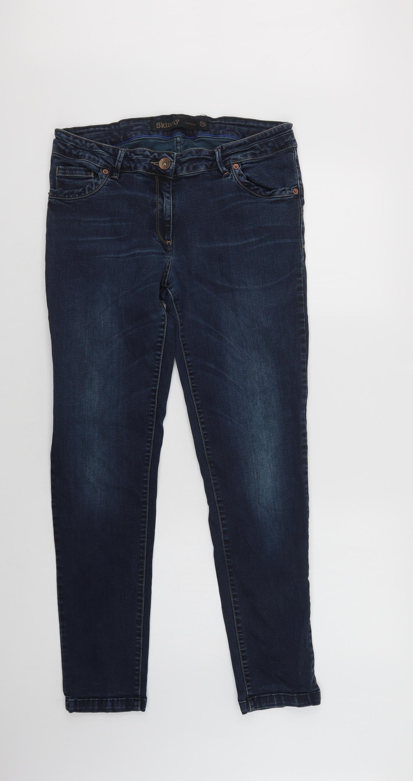 NEXT Womens Blue  Cotton Skinny Jeans Size 16 L30 in Regular Button