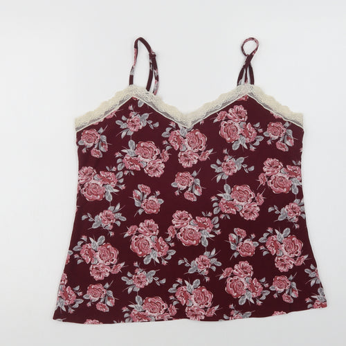 Primark Womens Purple Floral Polyester Cami Pyjama Top Size M   - Lace Trim