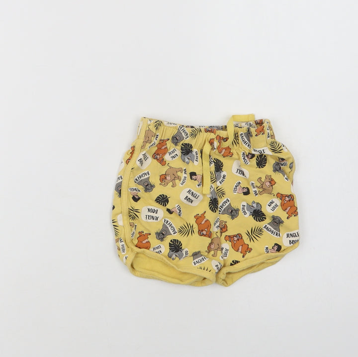 Primark Baby Yellow Geometric Cotton Cropped Trousers Size 12-18 Months Drawstring - Jungle Book
