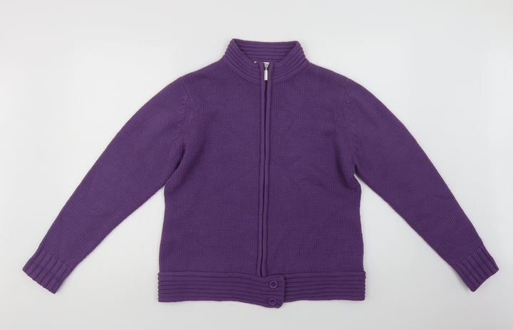 EWM Womens Purple Collared  Acrylic Full Zip Jumper Size M