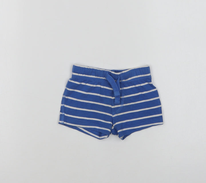 F&F Baby Blue Striped Cotton Cropped Leggings Size 0-3 Months Drawstring