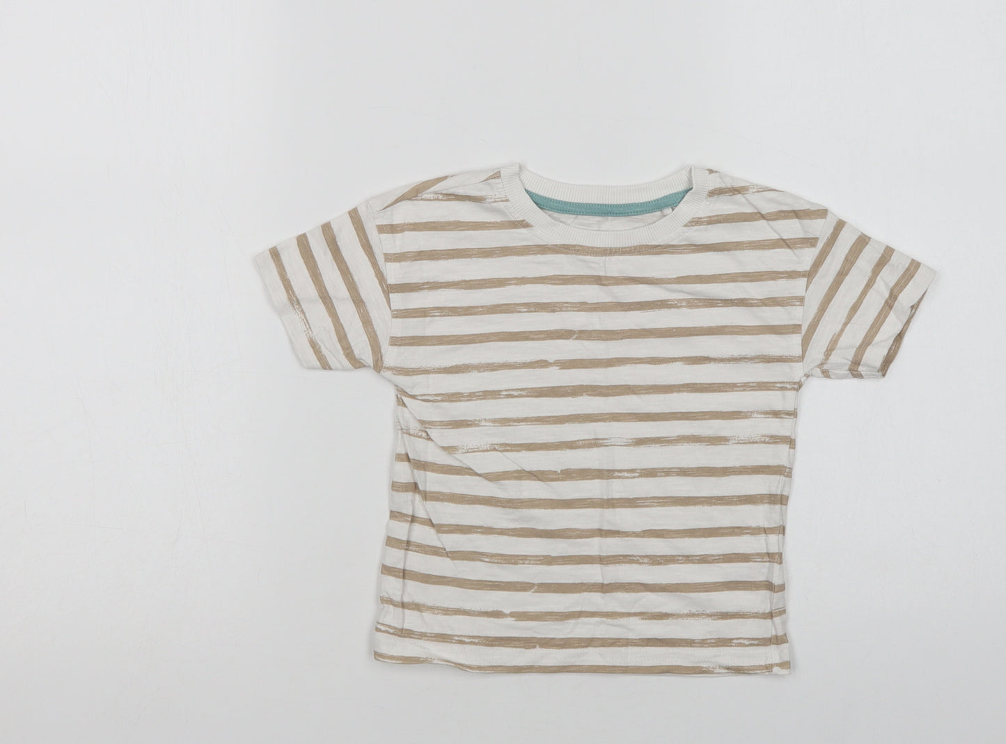 George Baby White Striped Cotton Basic T-Shirt Size 18-24 Months Crew Neck