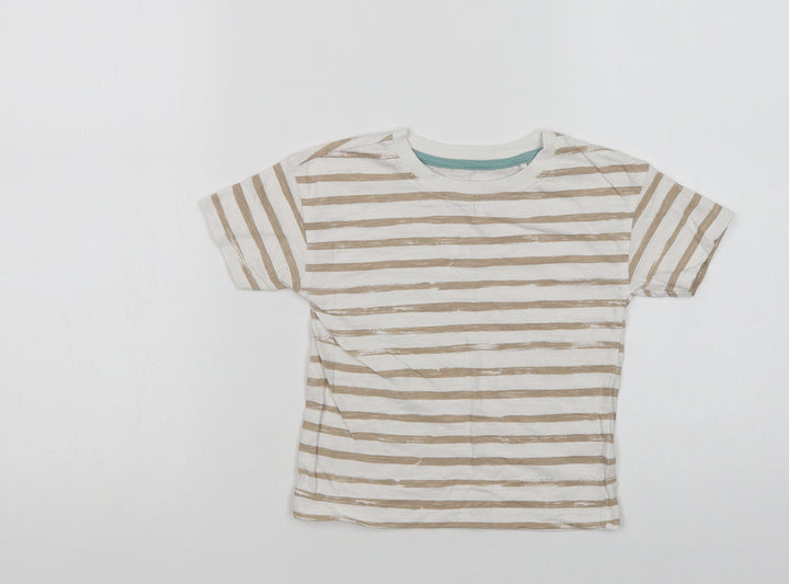George Baby White Striped Cotton Basic T-Shirt Size 18-24 Months Crew Neck