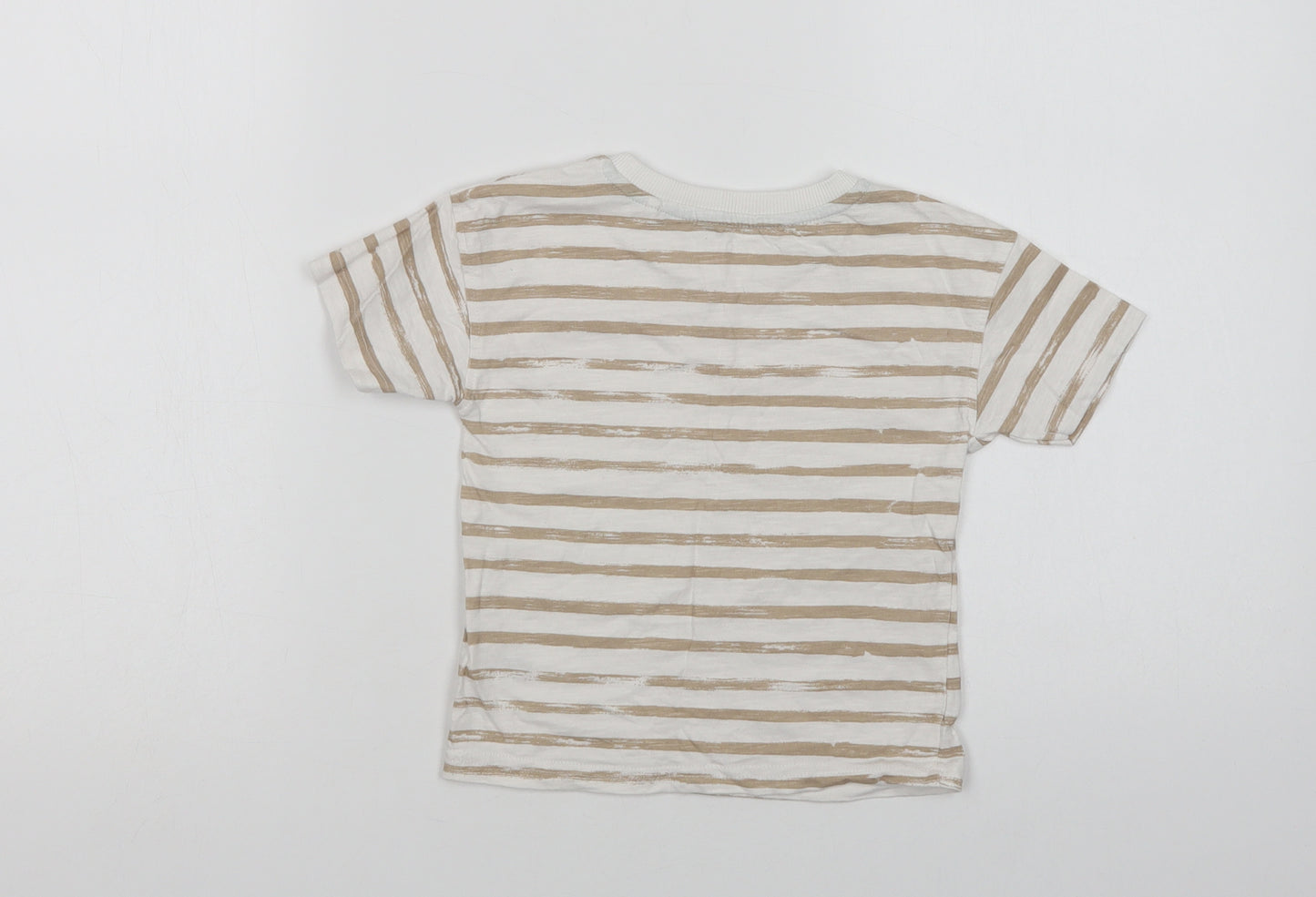 George Baby White Striped Cotton Basic T-Shirt Size 18-24 Months Crew Neck