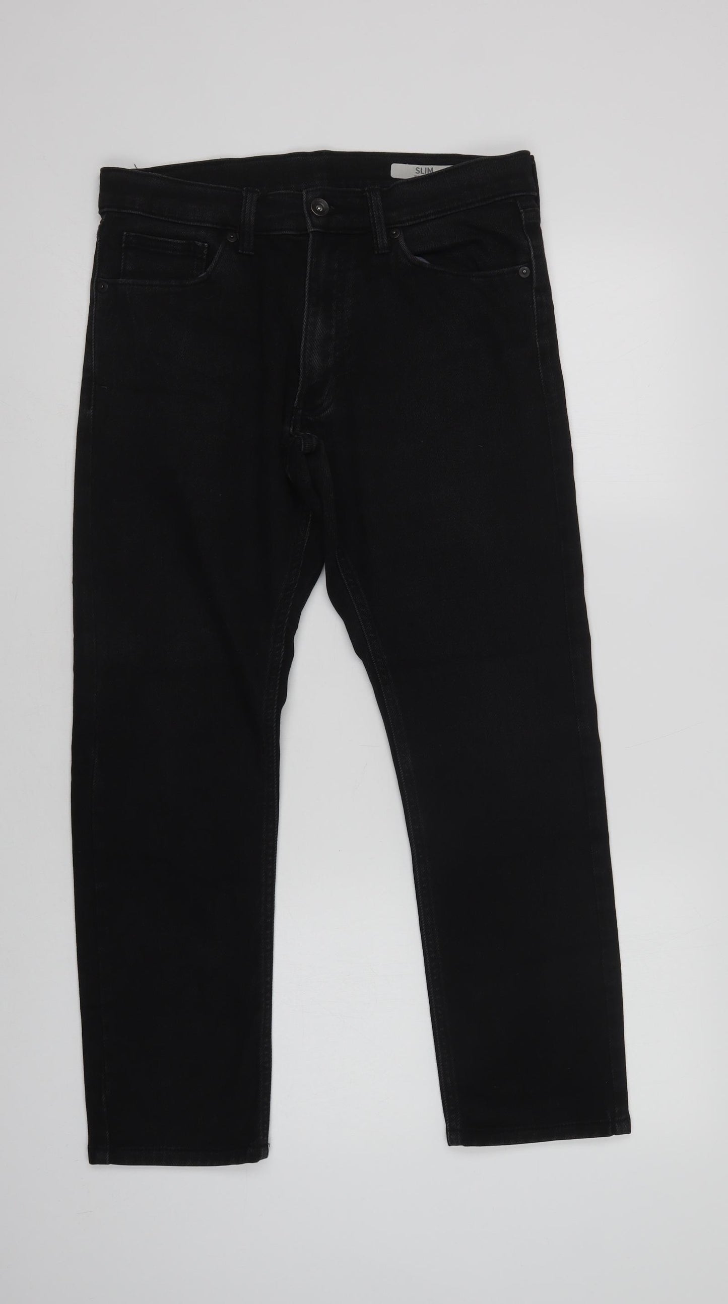 Marks and Spencer Mens Black  Cotton Straight Jeans Size 30 L29 in Regular Button