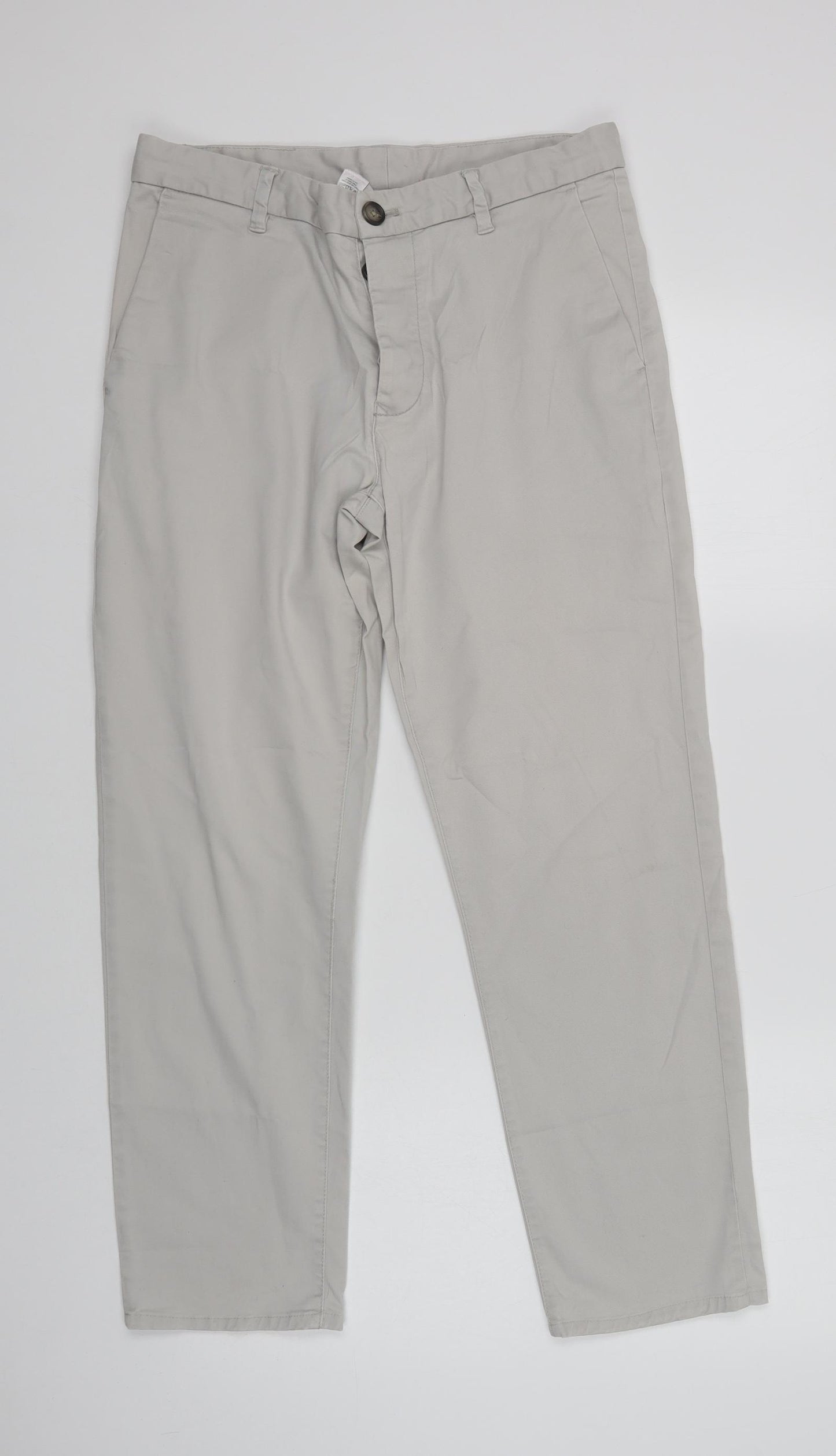 NEXT Mens Grey  Cotton Chino Trousers Size 32 L29 in Regular Button