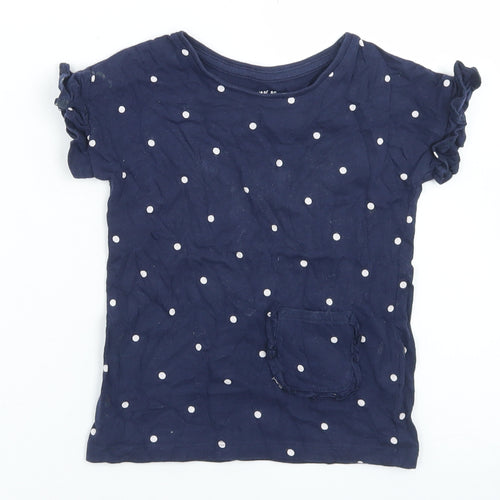 F&F Girls Blue Polka Dot Cotton Basic T-Shirt Size 2-3 Years Crew Neck