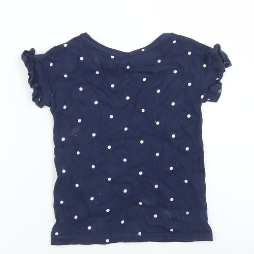 F&F Girls Blue Polka Dot Cotton Basic T-Shirt Size 2-3 Years Crew Neck