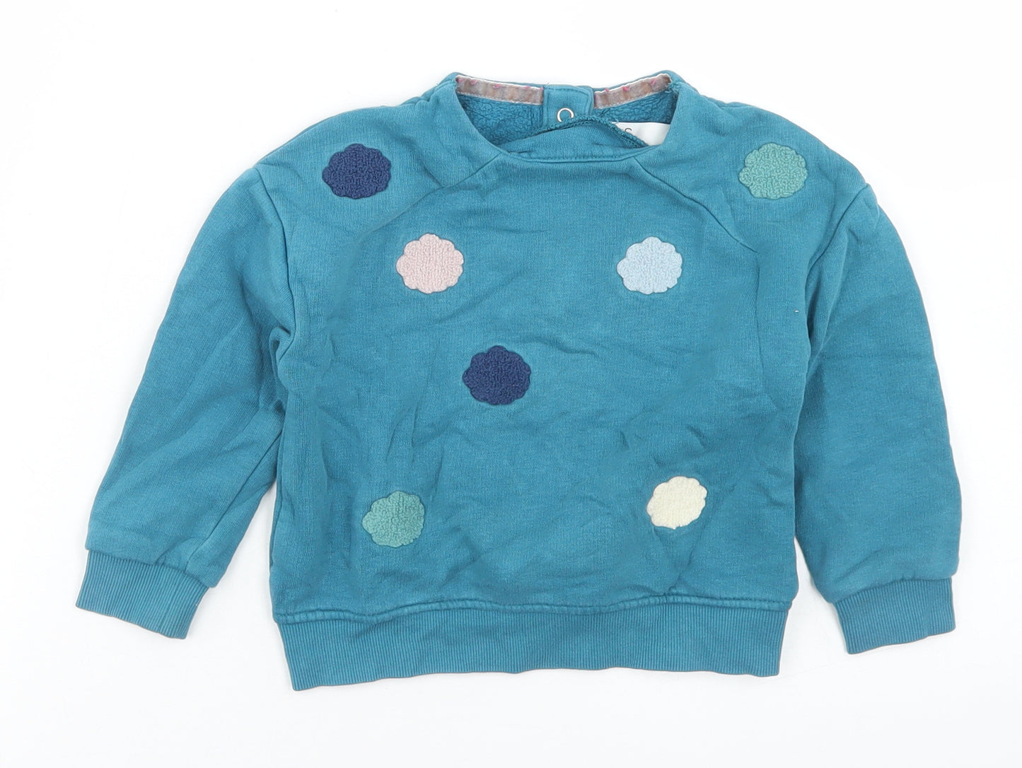 Marks and Spencer Girls Blue Polka Dot Cotton Pullover Sweatshirt Size 2-3 Years  Snap
