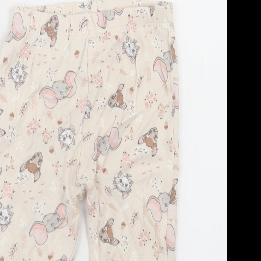 George Girls Beige Floral Cotton Jogger Leggings Size 12-18 Months   - Disney