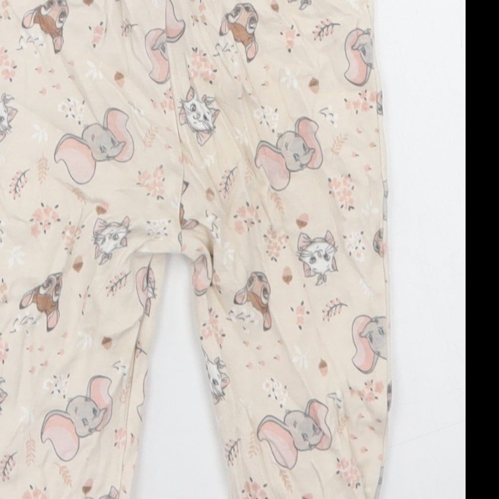 George Girls Beige Floral Cotton Jogger Leggings Size 12-18 Months   - Disney