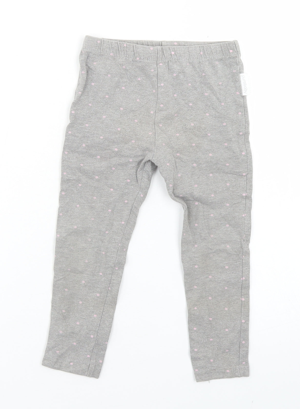 Pure Baby Girls Grey Polka Dot Cotton Jogger Leggings Size 18-24 Months   - `