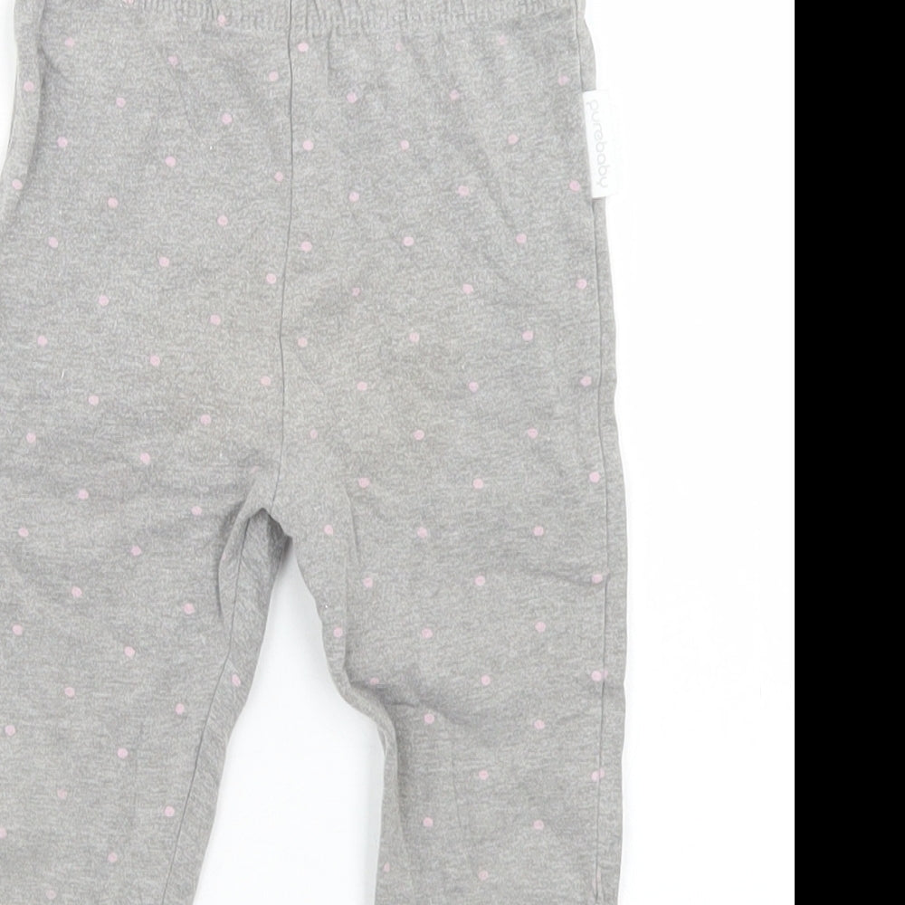 Pure Baby Girls Grey Polka Dot Cotton Jogger Leggings Size 18-24 Months   - `