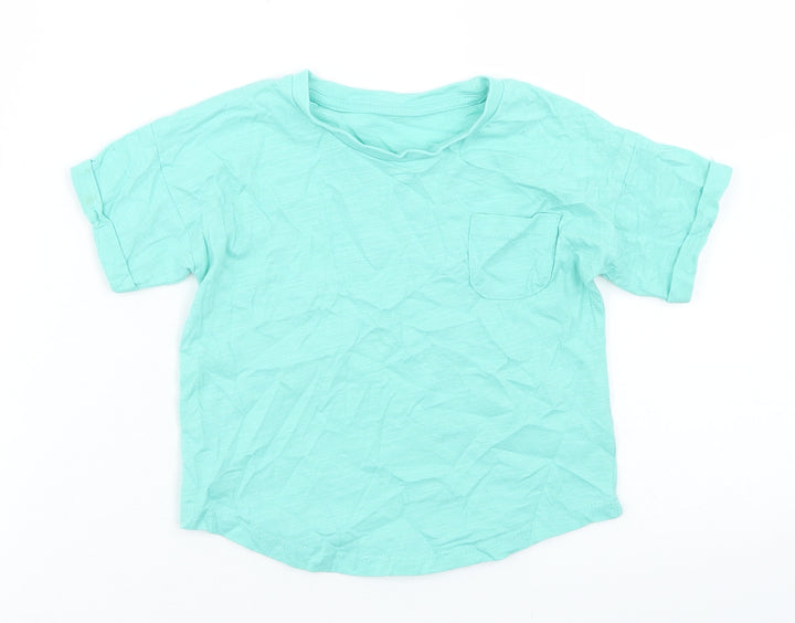 Matalan Girls Blue Cotton Basic T-Shirt Size 18-24 Months Crew Neck - Chest Pocket