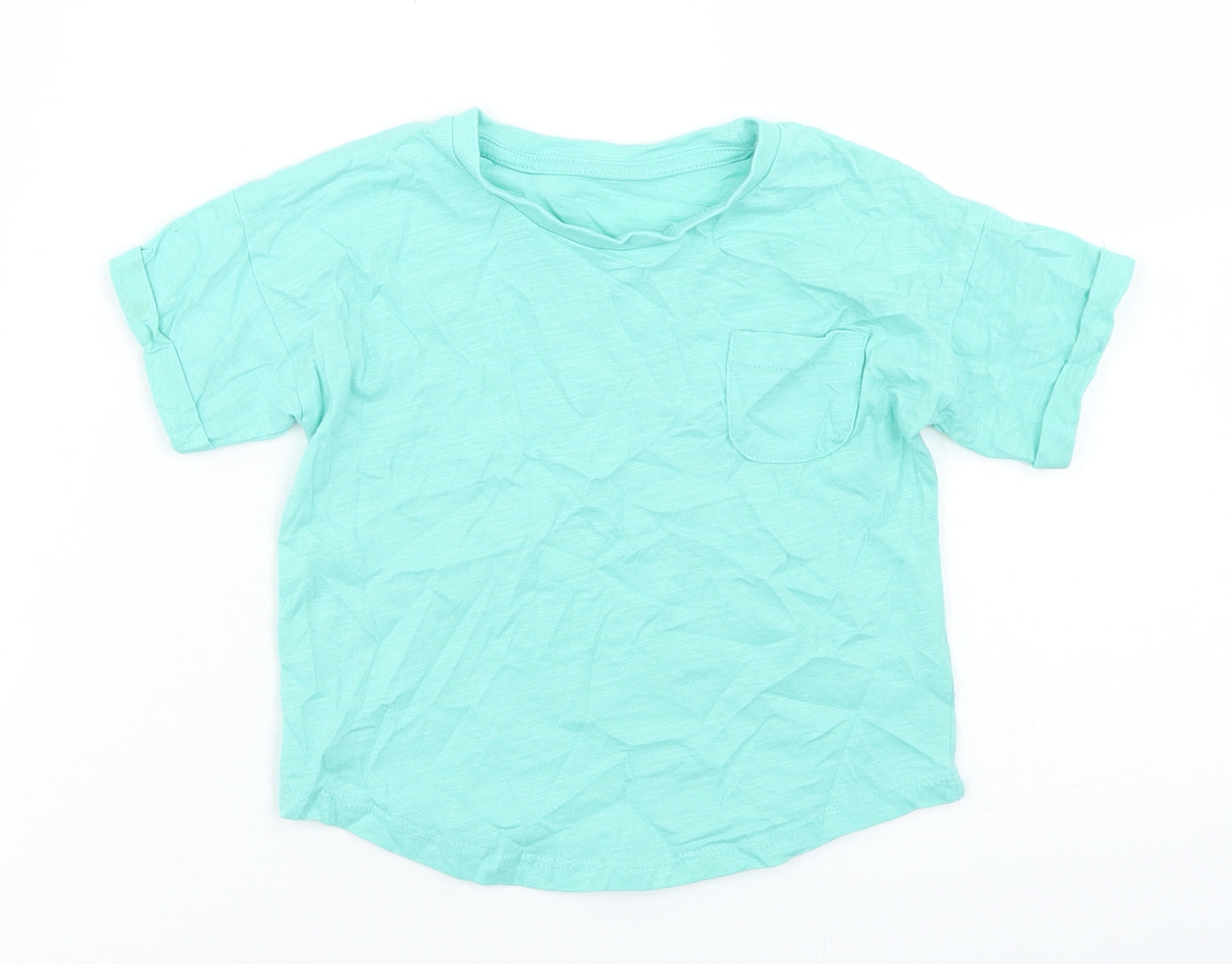 Matalan Girls Blue  Cotton Basic T-Shirt Size 18-24 Months Crew Neck  - Chest Pocket