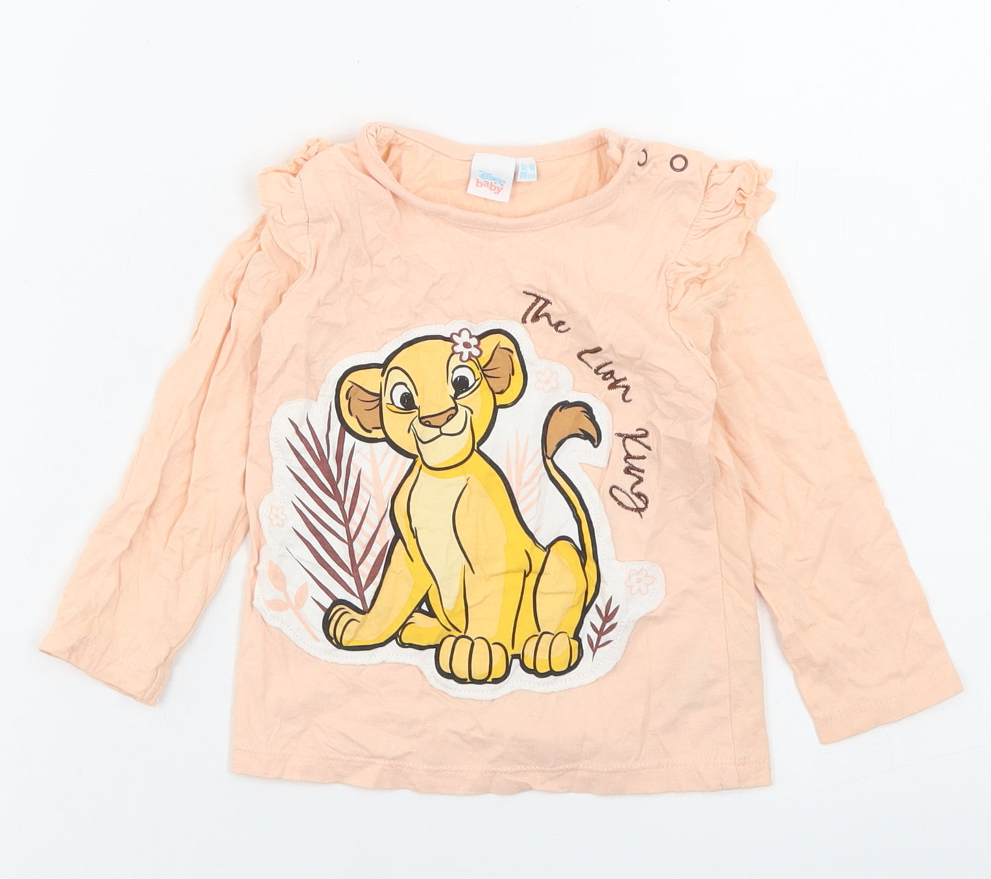 Disney Baby Girls Orange  Cotton Basic T-Shirt Size 12-18 Months Crew Neck Snap - The Lion King