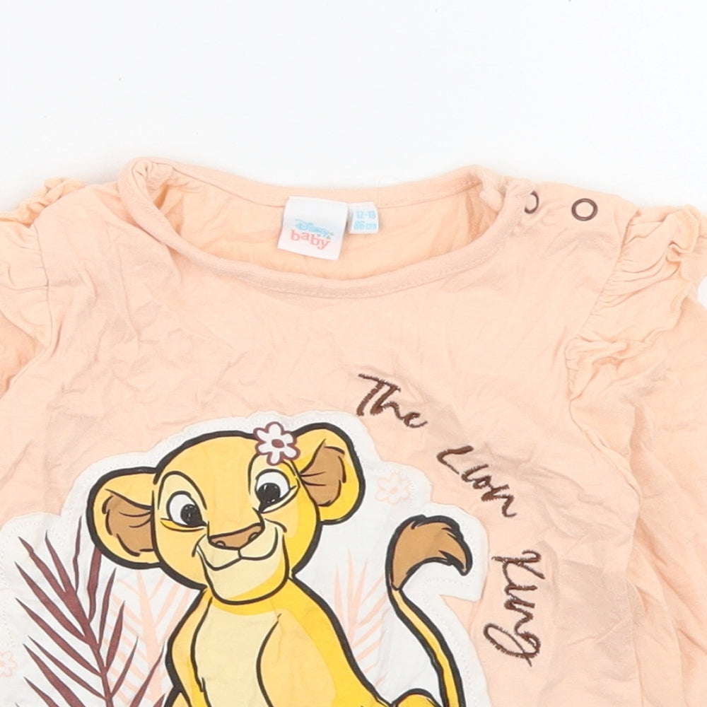 Disney Baby Girls Orange  Cotton Basic T-Shirt Size 12-18 Months Crew Neck Snap - The Lion King