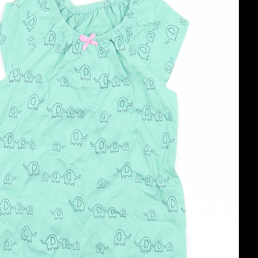 George Girls Green Geometric Cotton Babygrow One-Piece Size 12-18 Months  Snap - Elephant print