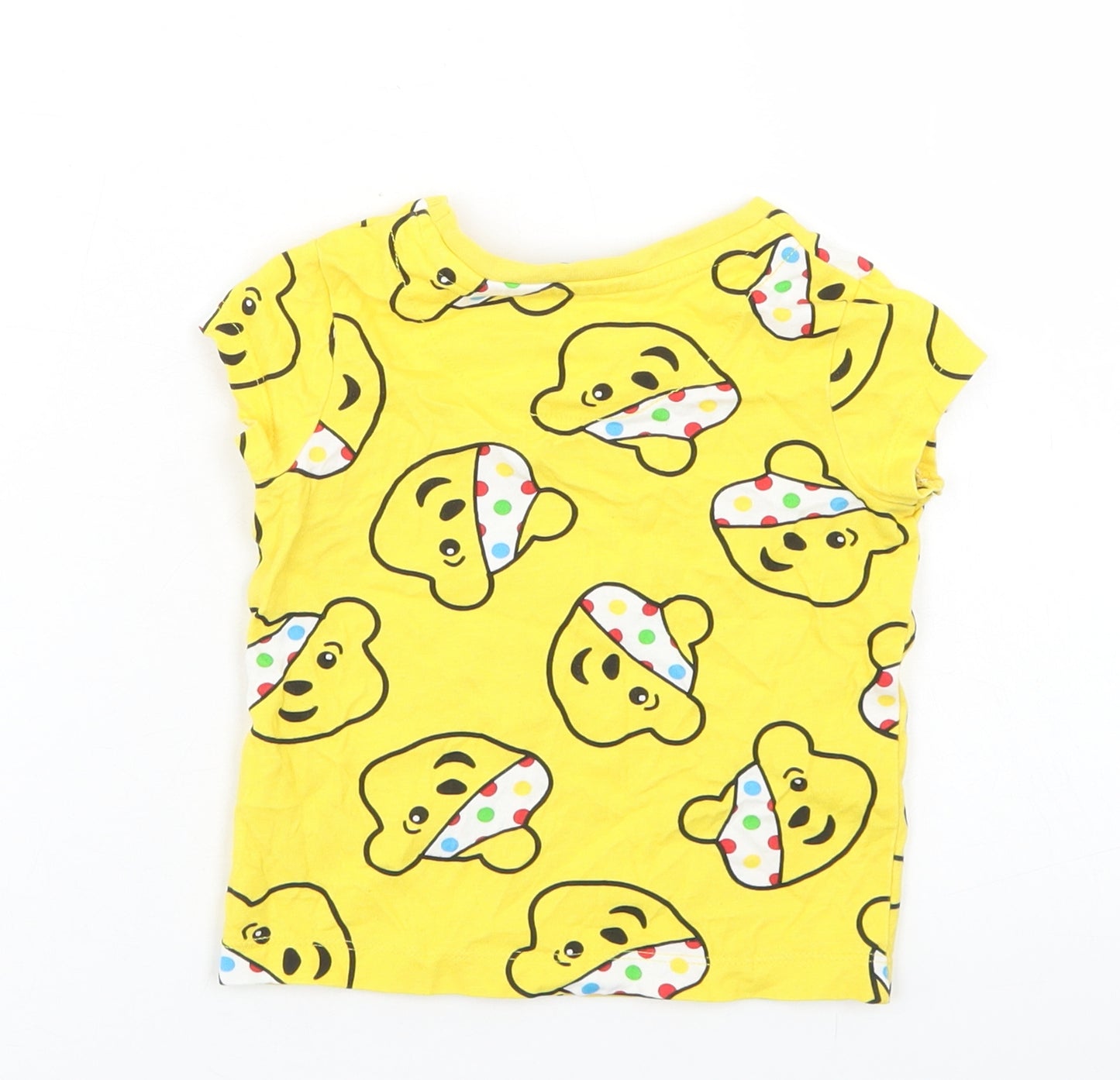 George Girls Yellow Geometric Cotton Basic T-Shirt Size 12-18 Months Crew Neck  - Pudsey Bear