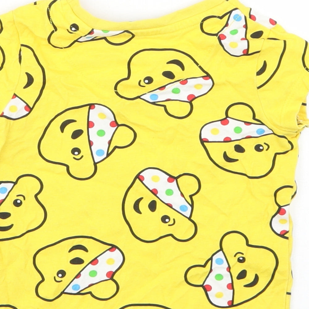 George Girls Yellow Geometric Cotton Basic T-Shirt Size 12-18 Months Crew Neck  - Pudsey Bear
