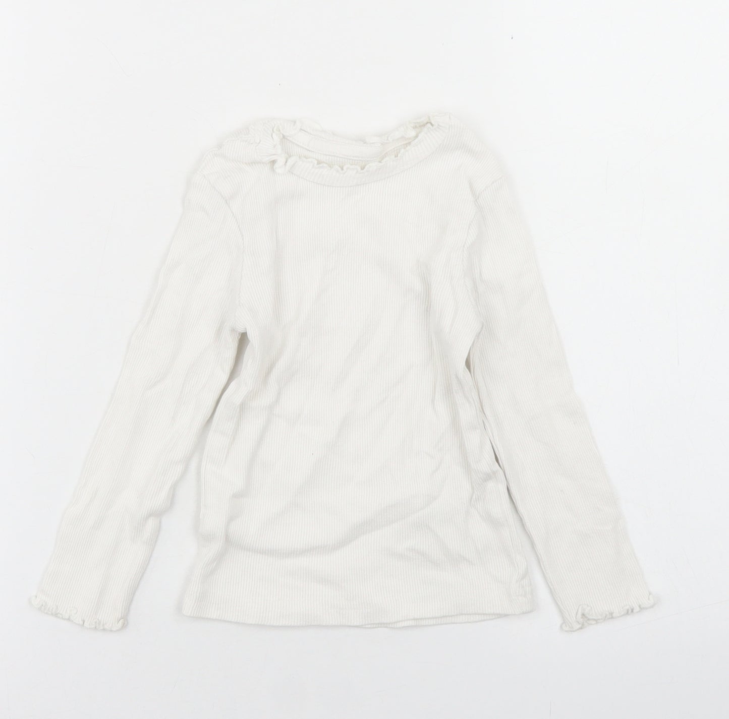 George Girls White  Cotton Basic T-Shirt Size 2-3 Years Crew Neck  - Lettuce Edging