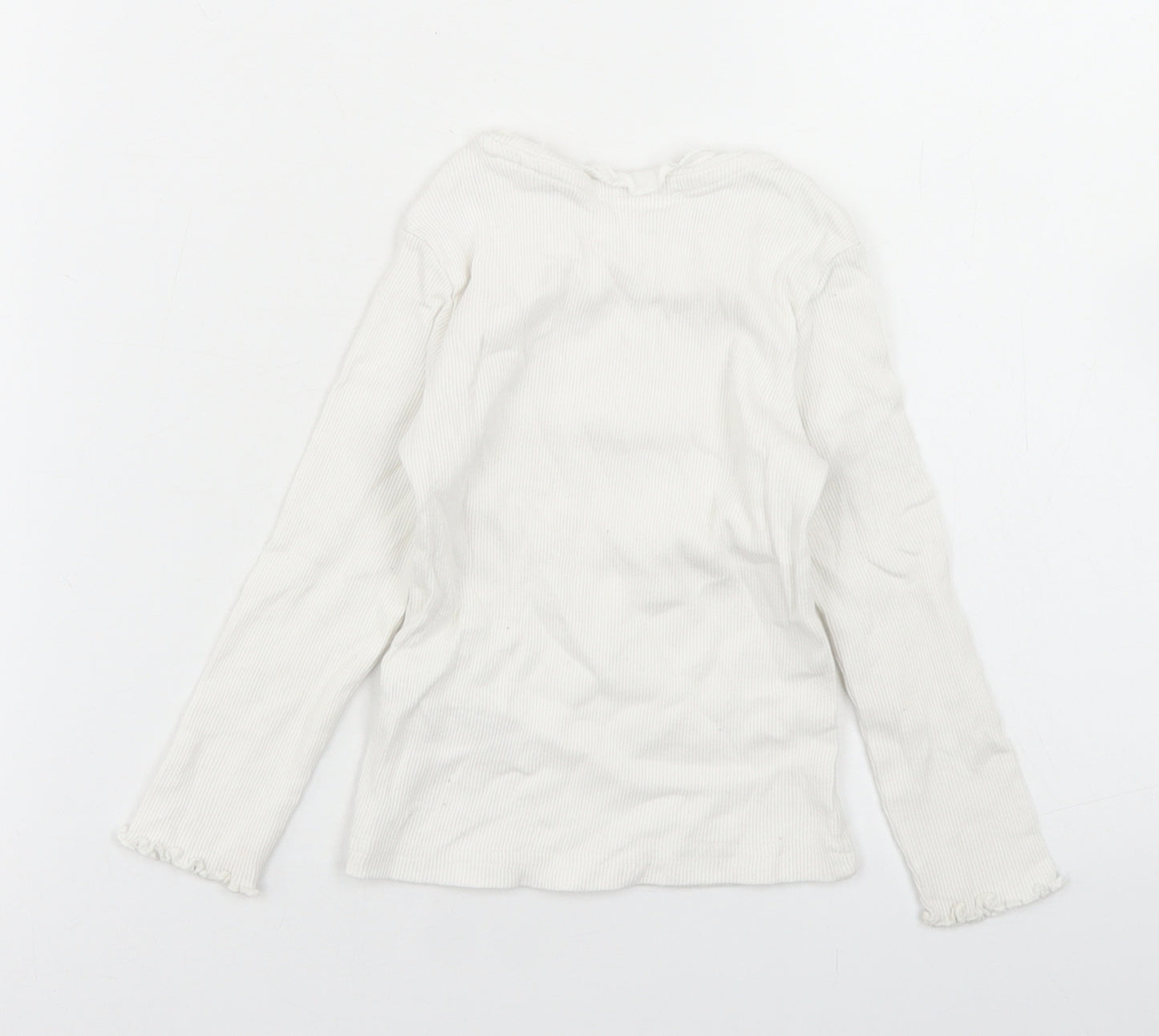 George Girls White  Cotton Basic T-Shirt Size 2-3 Years Crew Neck  - Lettuce Edging