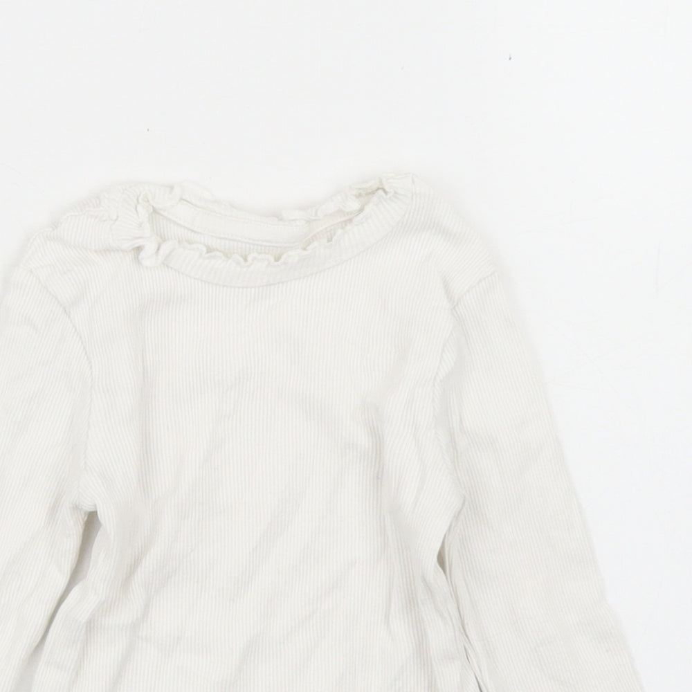 George Girls White  Cotton Basic T-Shirt Size 2-3 Years Crew Neck  - Lettuce Edging