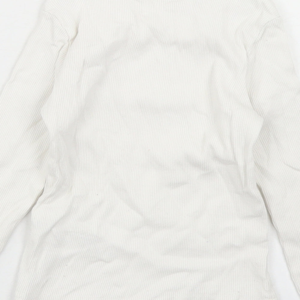 George Girls White  Cotton Basic T-Shirt Size 2-3 Years Crew Neck  - Lettuce Edging