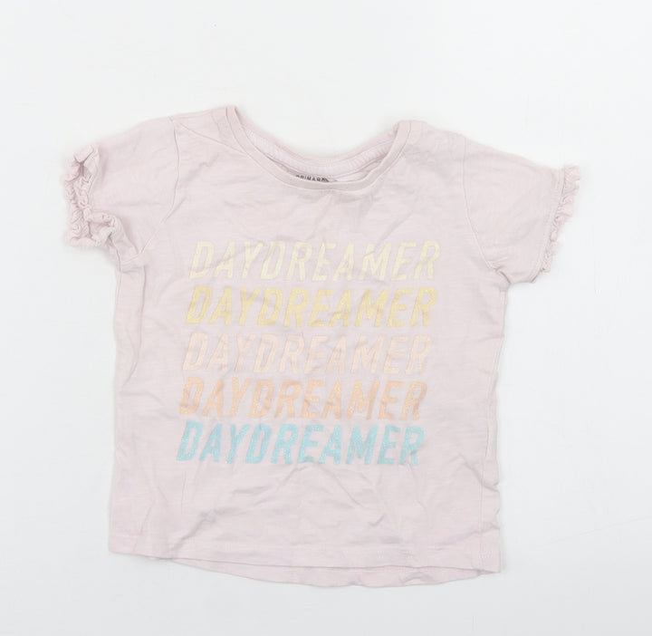 Primark Girls Pink  Cotton Basic T-Shirt Size 12-18 Months Crew Neck  - Daydreamer