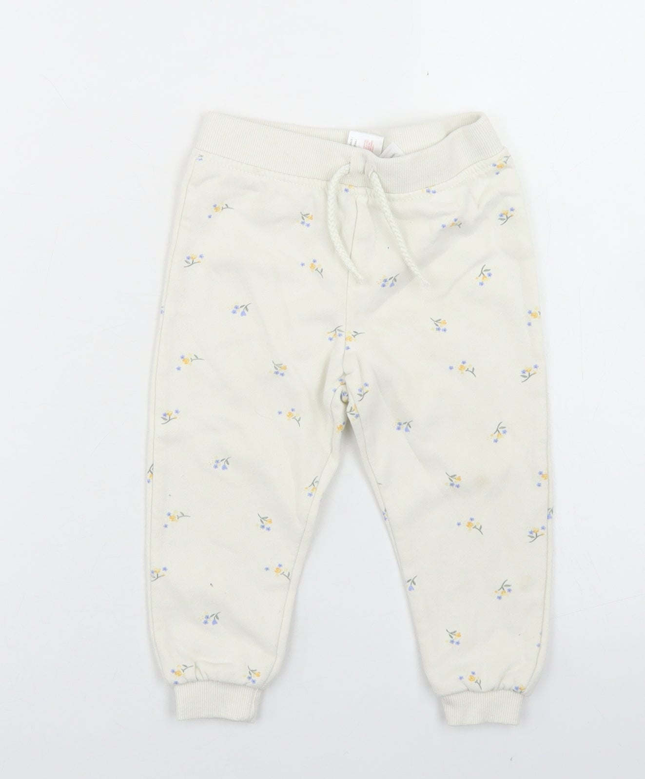 Primark Girls Beige Floral Cotton Jogger Trousers Size 12-18 Months
