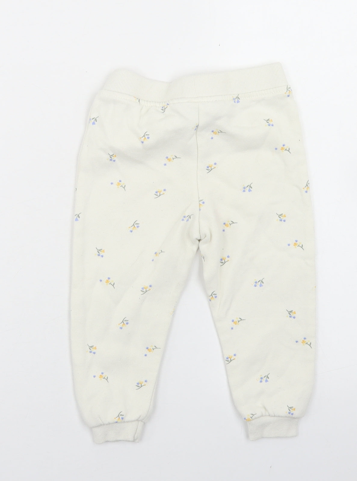 Primark Girls Beige Floral Cotton Jogger Trousers Size 12-18 Months