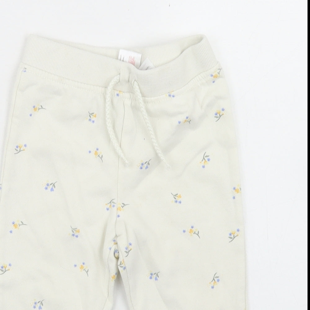 Primark Girls Beige Floral Cotton Jogger Trousers Size 12-18 Months