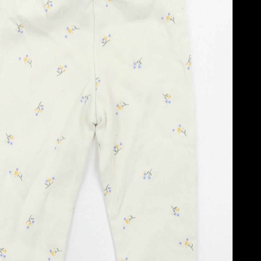 Primark Girls Beige Floral Cotton Jogger Trousers Size 12-18 Months