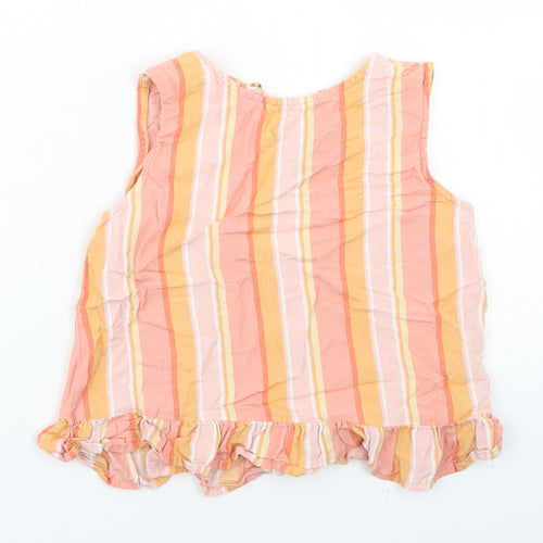 F&F Girls Orange Striped Viscose Cropped Blouse Size 10-11 Years Round Neck Button