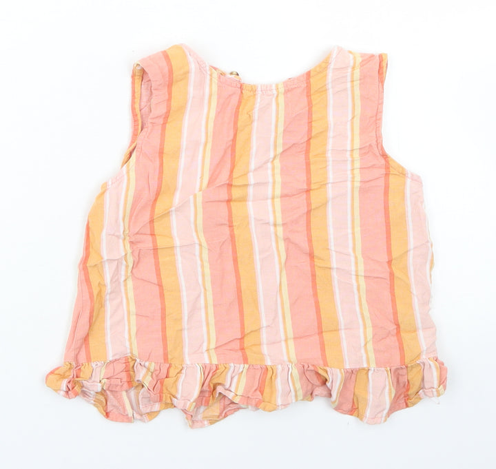 F&F Girls Orange Striped Viscose Cropped Blouse Size 10-11 Years Round Neck Button
