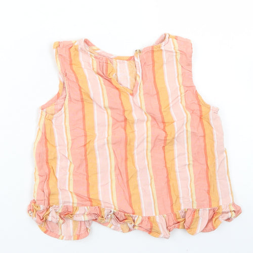 F&F Girls Orange Striped Viscose Cropped Blouse Size 10-11 Years Round Neck Button