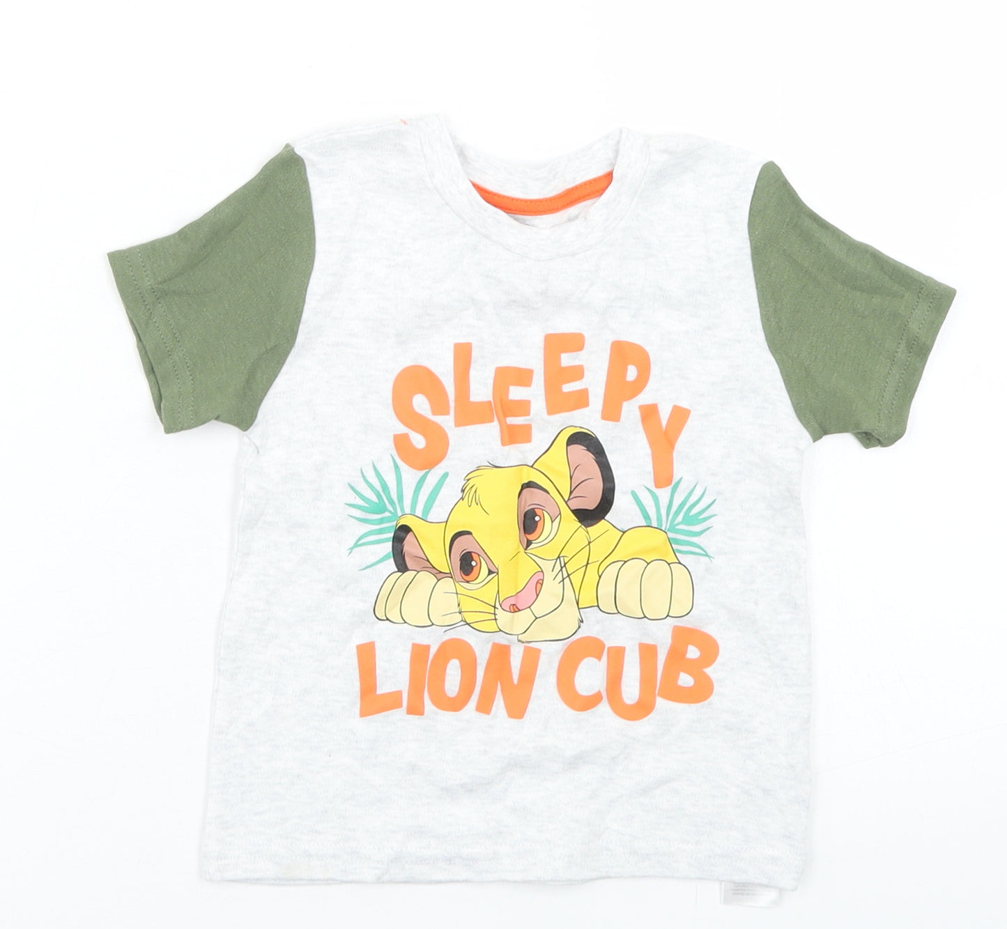 Primark Boys Grey Colourblock Cotton Ringer T-Shirt Size 18-24 Months Crew Neck  - The Lion King